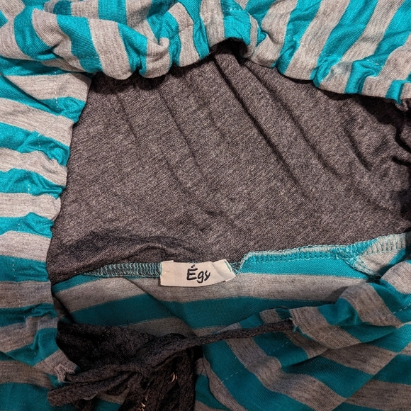 NEW Egs by éloges Green & Gray Two Tone Stripe Zip Accent Hoodie Small - Picture 6 of 10